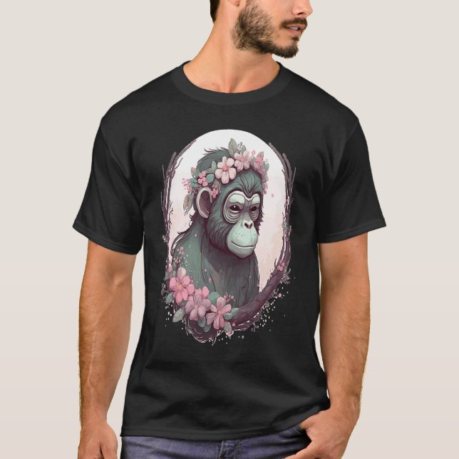 T-shirt Cute Monkey Flower Crown Monkeys (Devant)