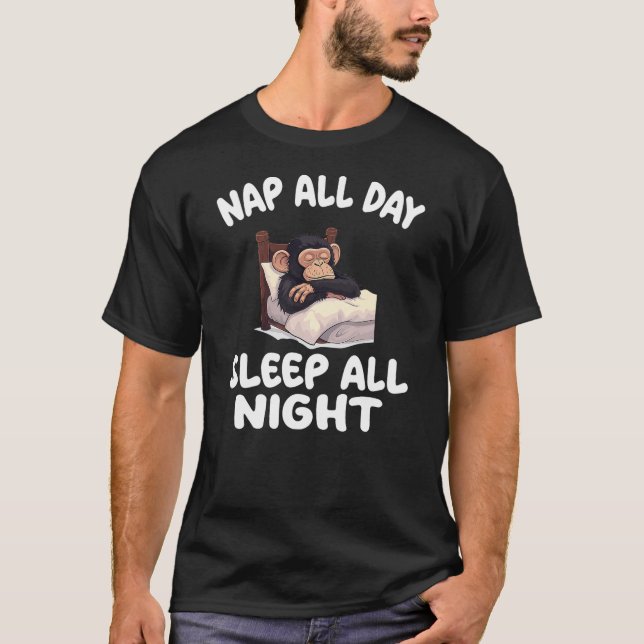 T-shirt Cute Monkey Nap All Day Sleep all Night Pajamas Ni (Devant)