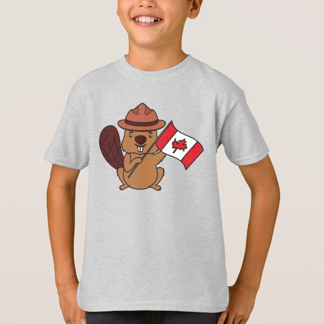 T-shirt Cute Mountie Beaver Canada Kids Graphic Tee (Devant)