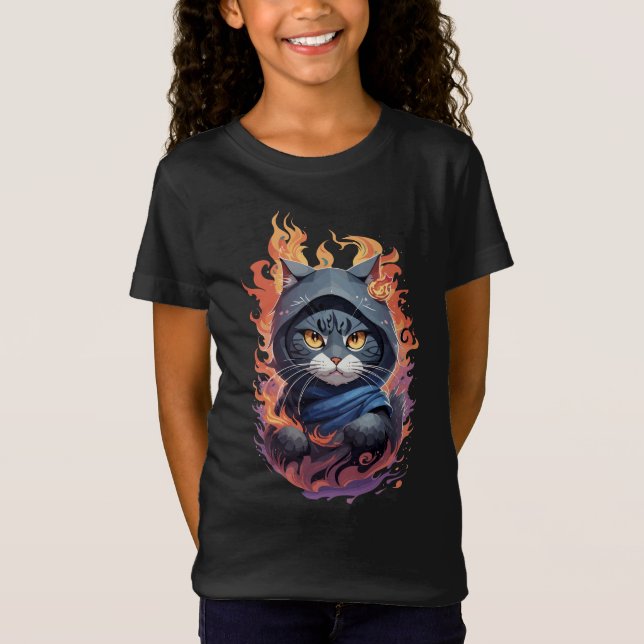 T-Shirt Cute Ninja Cat Warrior Design (Devant)