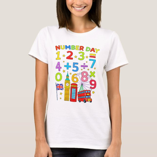 T-shirt Cute Numbers Maths Learning Cartoon Tee For KidsUK (Devant)