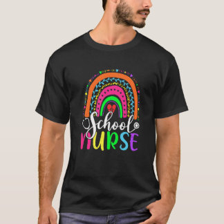 T-shirt Cute Nurse's Day School Nurse Leopard Rainbow Back