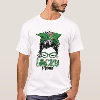 T-shirt Cute One Lucky Mama Messy Bun Happy St Patricks Da