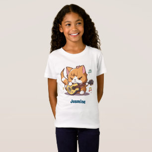 T-Shirt Cute Orange Chat Jouer Guitare
