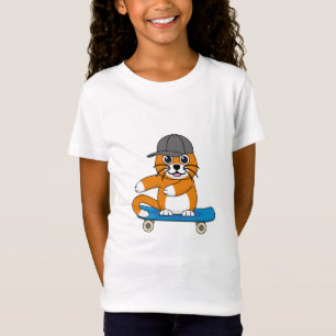 T-Shirt Cute Orange Chat sur Skateboard Cartoon