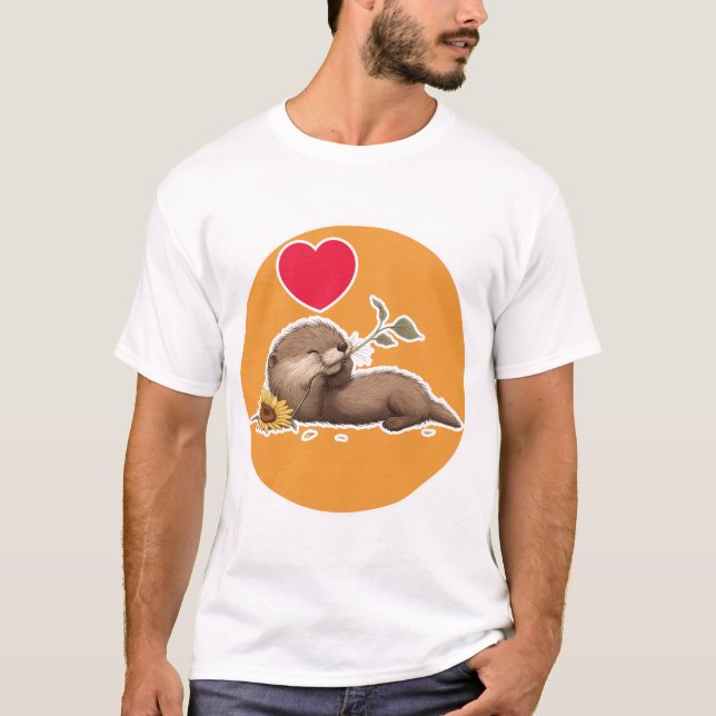 T-shirt Cute Otter with Funflower (Devant)