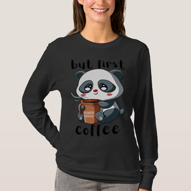 T-shirt Cute Panda Bear Holding Coffee Cup Mocha Latte Cap (Devant)