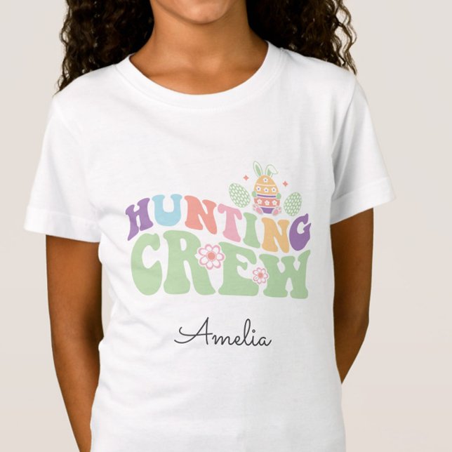 T-Shirt Cute Pastel Chasse à l'équipage de Pâques Chasse a (Cute Colorful Pastel Hunting Crew Easter Egg Hunt Tshirt, Shirt with Name, Easter Gift)