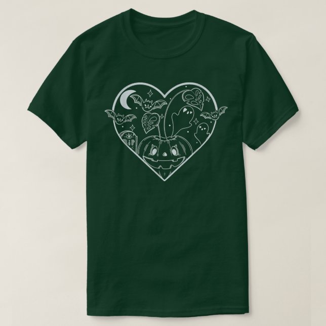 T-shirt Cute Pastel Goth Monstera Plant Pumpkin Moon Ghost (Design devant)