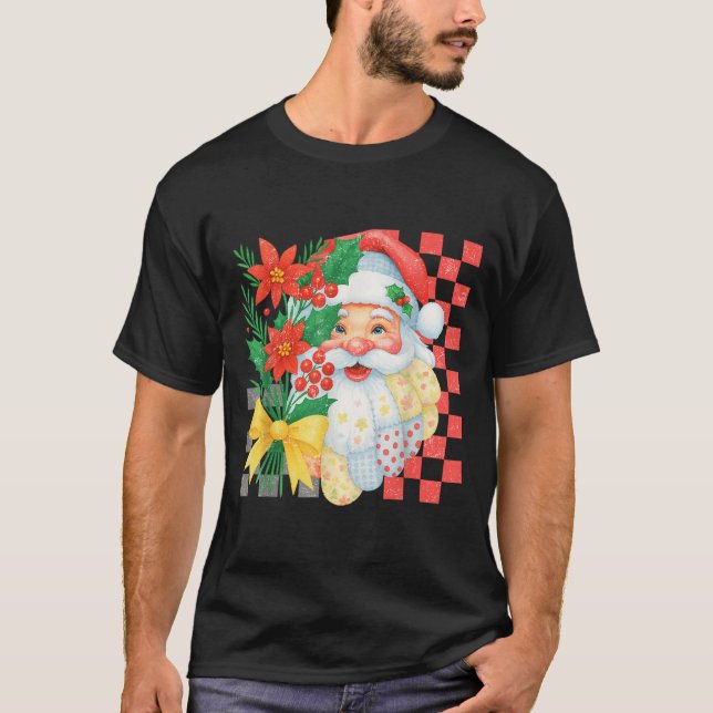 T-shirt Cute Patchwork Santa Claus Christmas Holiday Women (Devant)