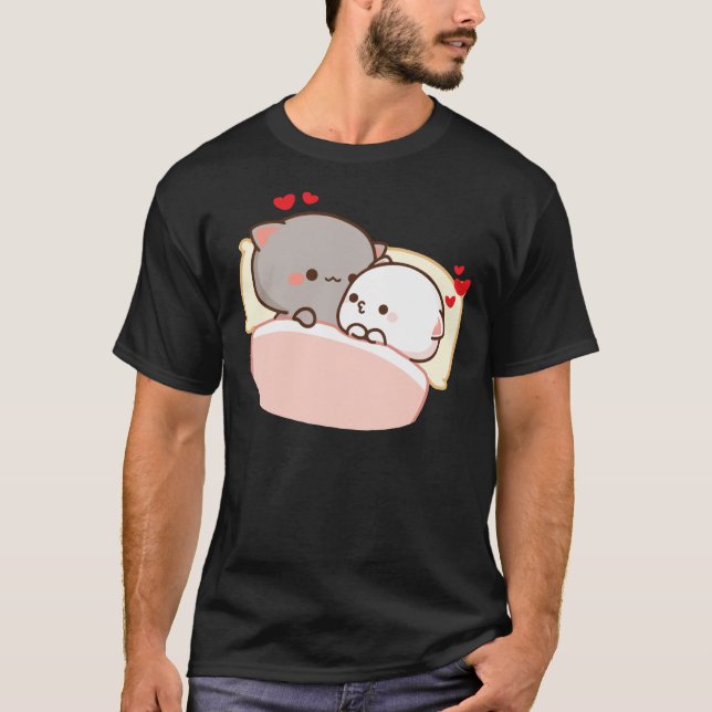 T-shirt Cute Peach Et Goma Va Dormir Mochi Cat  (Devant)