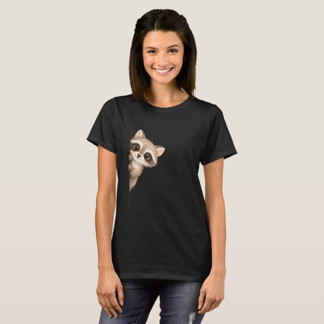 T-shirt Cute Peeking Raccoon Graphic Shirt (Devant entier)
