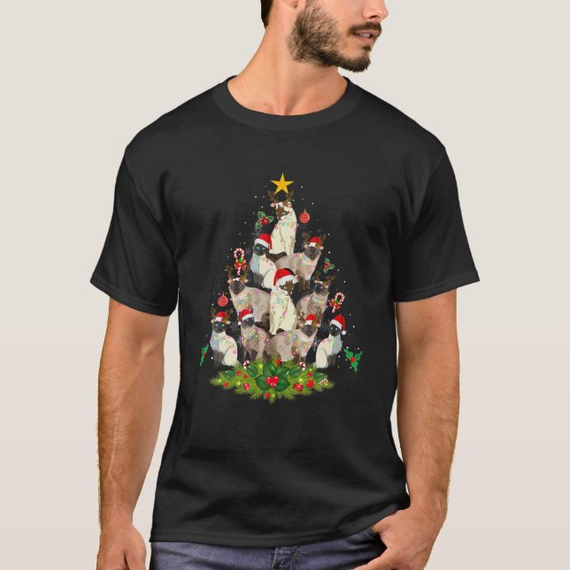 T-shirt Cute Père Noël Siamese Chat Christmas Tree Drôle C (Devant)