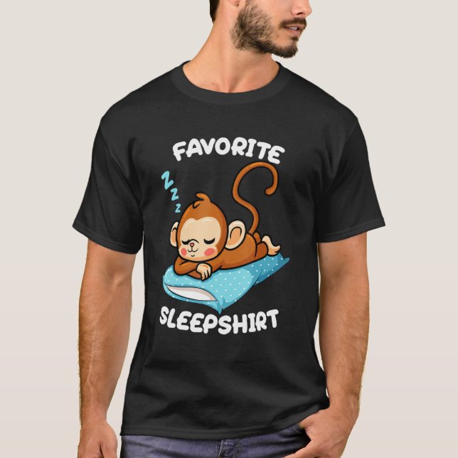 T-shirt Cute Petit Singe Dormir Nap Favori Dormir Tim (Devant)