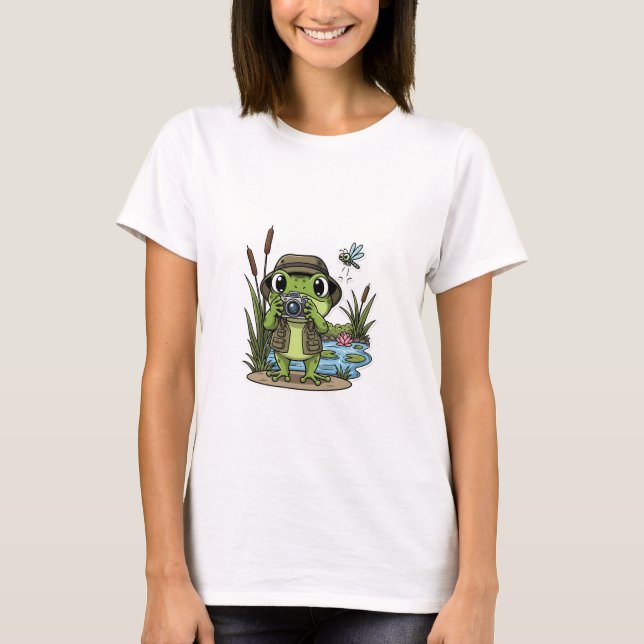 T-shirt Cute Photographer Frog with Camera, Dragonfly (Devant)