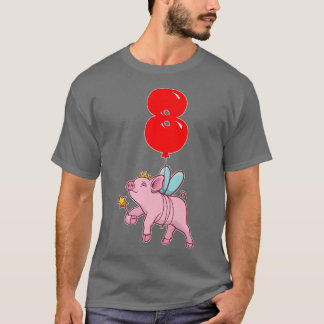 T-shirt Cute Pig Fairy8th BirthdayKids Balloon Party