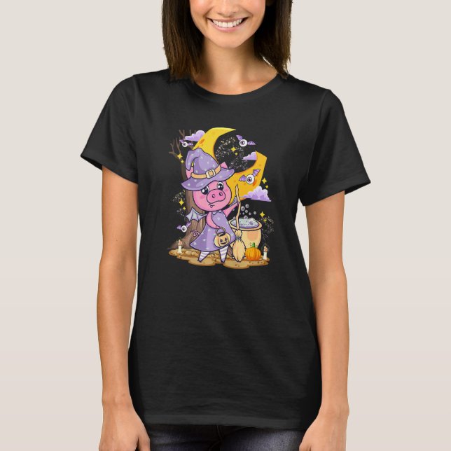 T-shirt Cute Pig Love Halloween Witch Hat Piggy Costume (Devant)