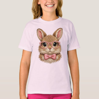 T-shirt Cute Pink Glasses Bunny | Rabbit Embroidery Look -