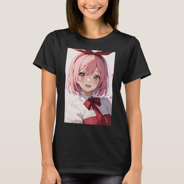 T-shirt Cute Pink-Haired Anime Girl Illustration (Devant)