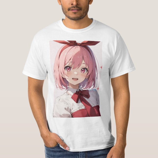 T-shirt Cute Pink-Haired Anime Girl Illustration (Devant)