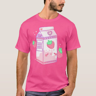 T-shirt Cute Pink Strawberry Milk Japanese Kawaii Retro 90