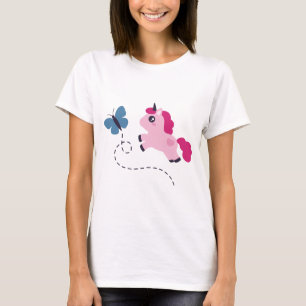 T-shirt Cute Pink Unicorn avec un Papillon