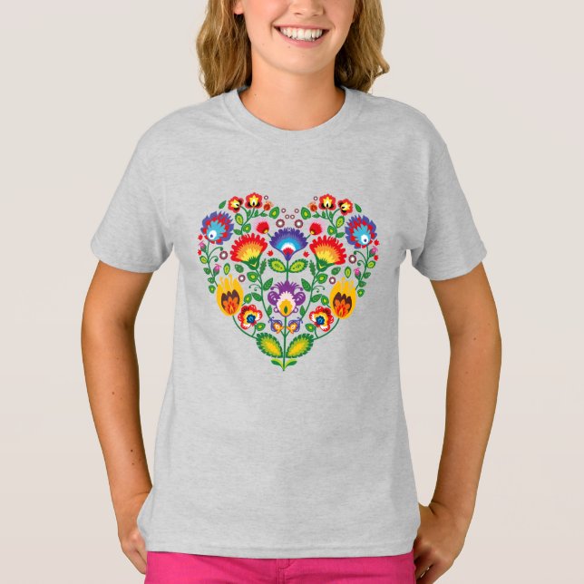 T-shirt 💗 Cute polish Folk Wycinanki coeur (Devant)