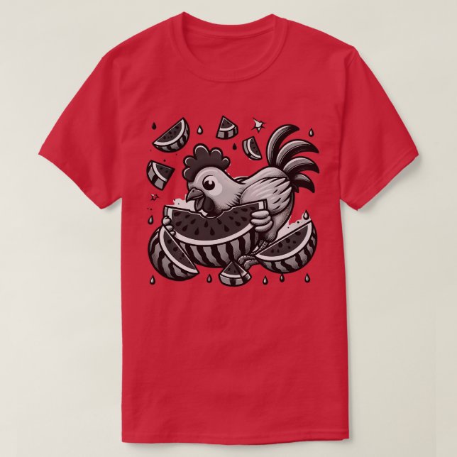 T-shirt Cute poulet Manger Watermelon Fruit Été Hommes Deu (Design devant)