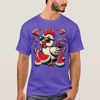 T-shirt Cute poulet Manger Watermelon Fruit Été Hommes Deu