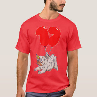 T-shirt Cute Pug Licorne  17e Anniversaire  Enfants Ballon