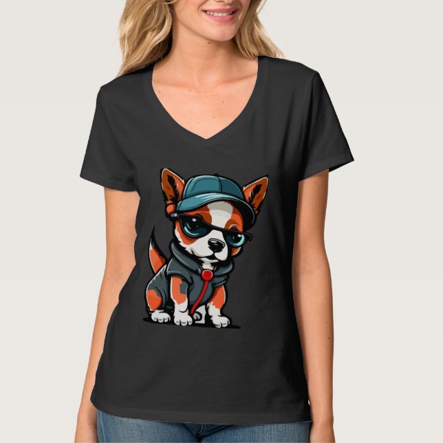T-shirt Cute Puppy With Sunglasses  2 (Devant)