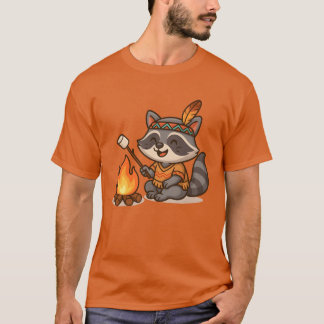 T-shirt Cute Raccoon Camping and Roasting Marshmallow retr