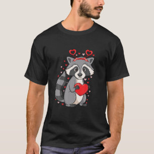 T-shirt Cute Raccoon Holding Coeurs Amour Motif Valentine