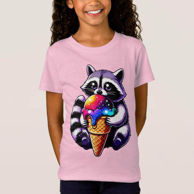 T-Shirt Cute Raccoon Manger Un Cône De Crème Spatiale (Devant)