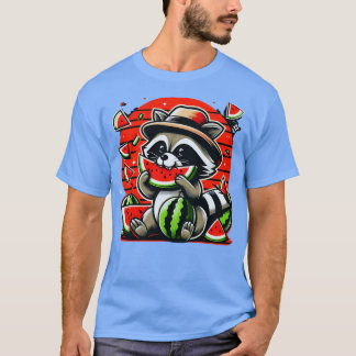 T-shirt Cute Raccoon Manger Watermelon Fruit Été Hommes De