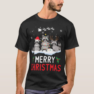 T-shirt Cute Raccoon Père Noël Reindeer Noël Funny Pajama