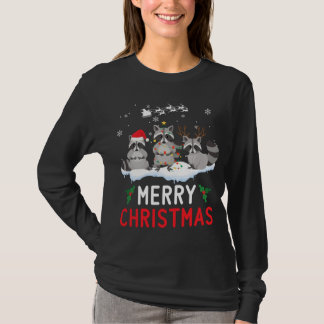 T-shirt Cute Raccoon Père Noël Reindeer Noël Funny Pajama