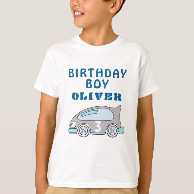 T-shirt Cute Race Car Blue Birthday Boy Guest of Honor (Devant)