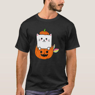 T-shirt Cute Rainbow Chat Mermaid Halloween Citrouille Gra