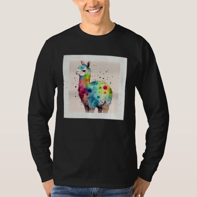 T-shirt Cute Rainbow Llama Paint Splatter Illustration Col (Devant)