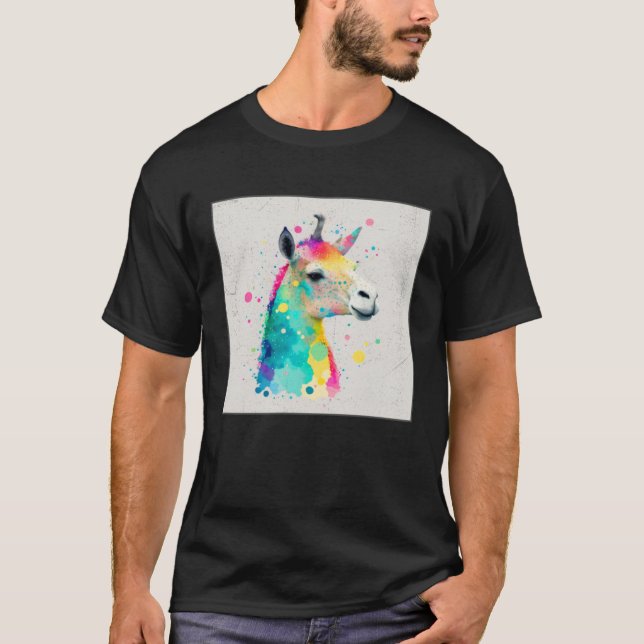 T-shirt Cute Rainbow Llama Paint Splatter Illustration Col (Devant)