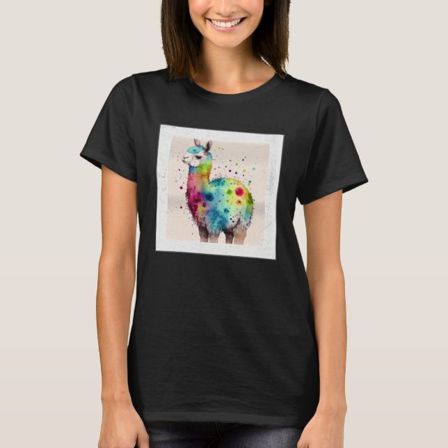 T-shirt Cute Rainbow Llama Paint Splatter Illustration Col (Devant)