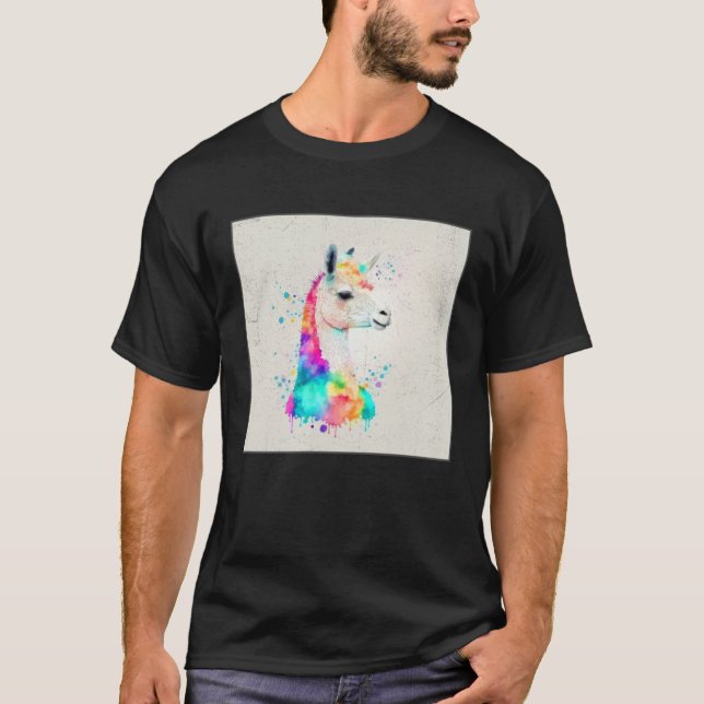 T-shirt Cute Rainbow Llama Paint Splatter Illustration Col (Devant)