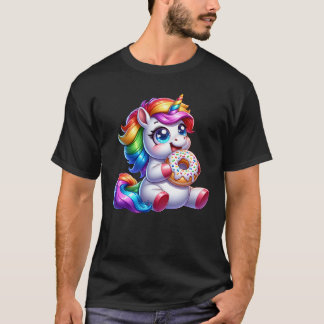 T-shirt Cute Rainbow Unicorn Manger Donut Lover Drôle