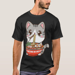 T-shirt Cute Ramen Cat Kawaii Anime Japonais Food Boy Girl