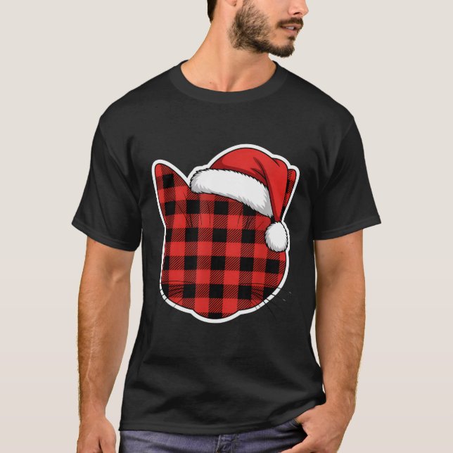 T-shirt Cute Red And Black Buffalo Plaid Cat Christmas San (Devant)