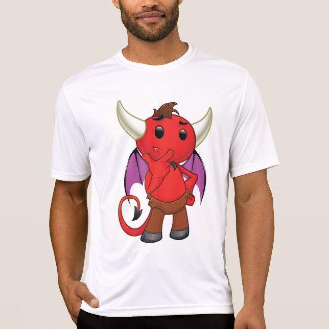 T-shirt Cute Red Devil Character Thinking Mischievous (Devant)