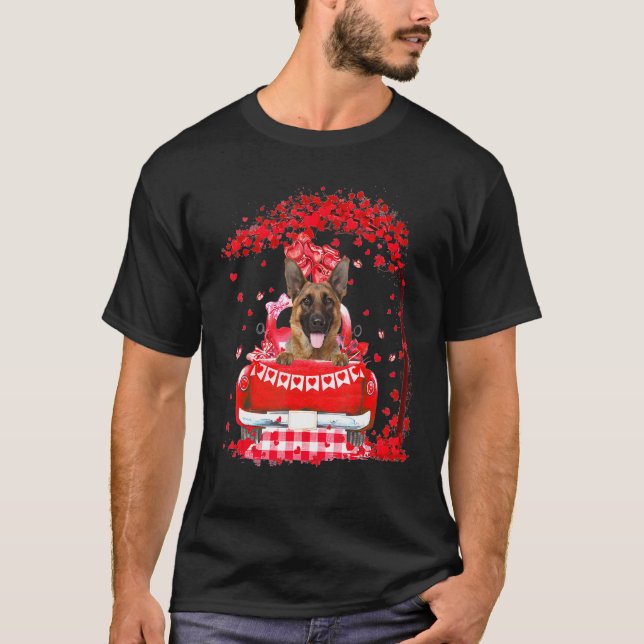 T-shirt Cute Red Truck Allemand Berger Valentines Prix Jou (Devant)