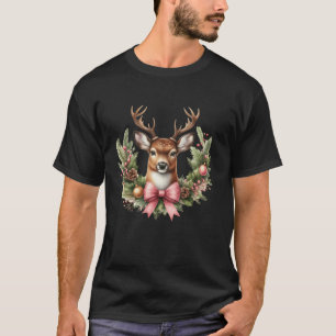 T-shirt Cute Reindeer Coquette Pink Bow Wreath Christmas V
