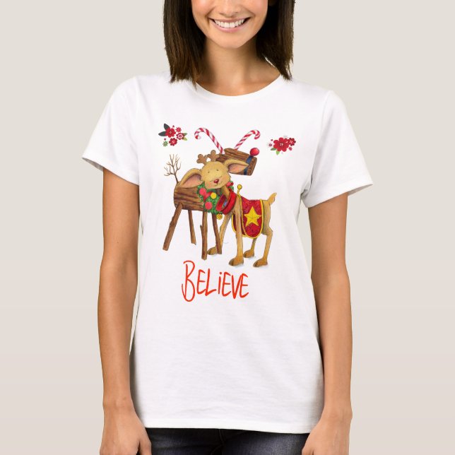 T-shirt Cute Reindeer Croire Noël (Devant)